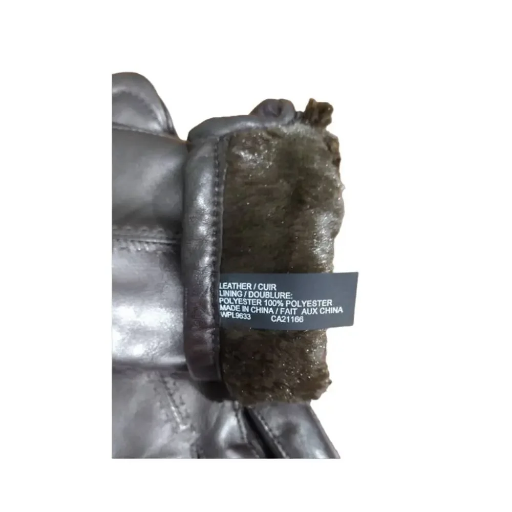 Grandoe Dark Brown Leather Gloves with Faux Fur Lining, Sz‎ L, NWOT